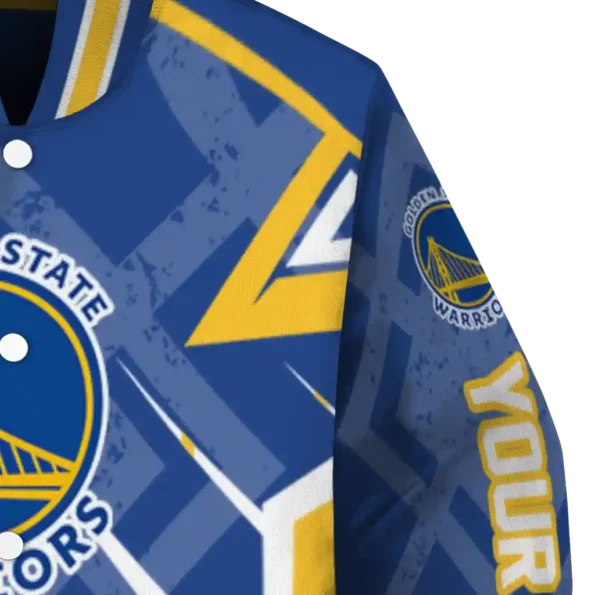 customized golden state warriors chevron angles blue varsity jacket premium grade.webp