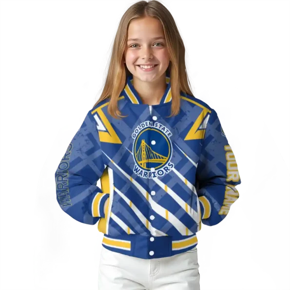 customized golden state warriors chevron angles blue varsity jacket top rated.webp