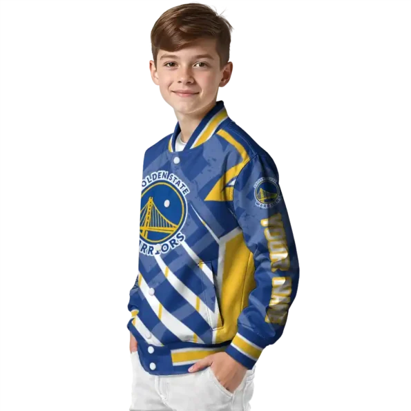 customized golden state warriors chevron angles blue varsity jacket trendy.webp