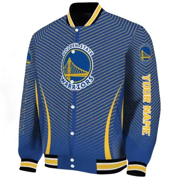 customized golden state warriors chevron arrow blue varsity jacket best selling.webp