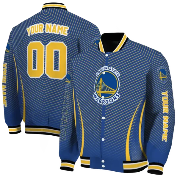 customized golden state warriors chevron arrow blue varsity jacket fashion forward.webp