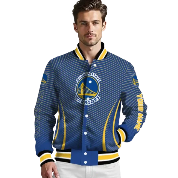 customized golden state warriors chevron arrow blue varsity jacket high quality.webp