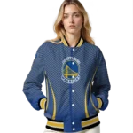 customized golden state warriors chevron arrow blue varsity jacket best selling.webp