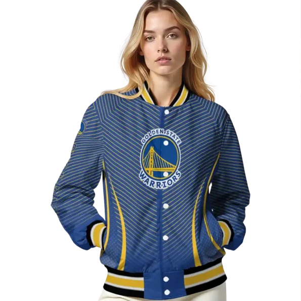 customized golden state warriors chevron arrow blue varsity jacket latest model.webp