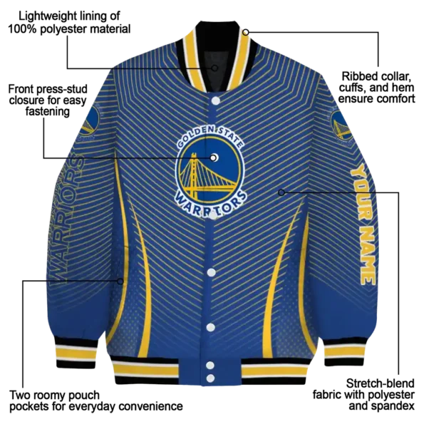 customized golden state warriors chevron arrow blue varsity jacket new arrival.webp