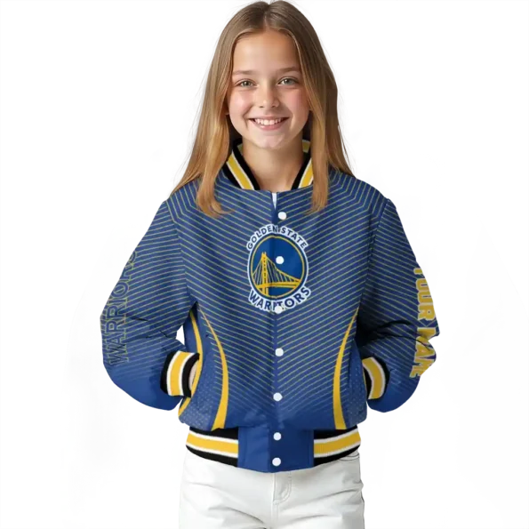 customized golden state warriors chevron arrow blue varsity jacket top rated.webp