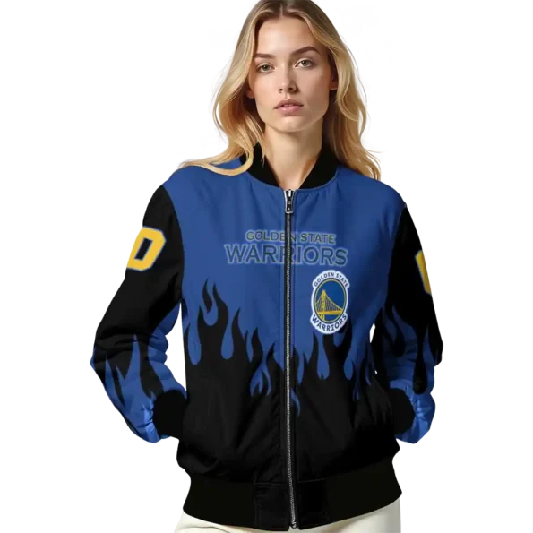 customized golden state warriors flame border blue black bomber jacket latest model