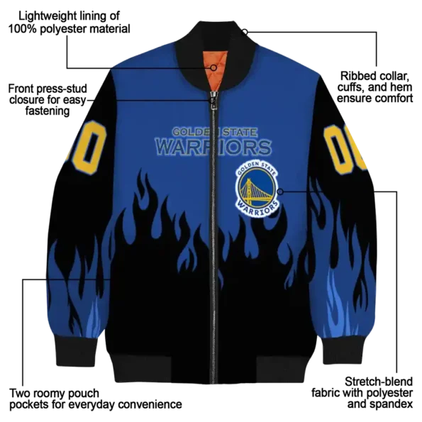 customized golden state warriors flame border blue black bomber jacket new arrival