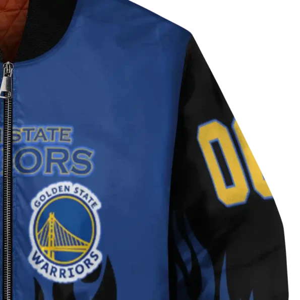 customized golden state warriors flame border blue black bomber jacket premium grade