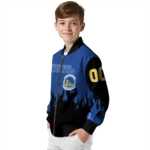 customized golden state warriors flame border blue black bomber jacket best selling
