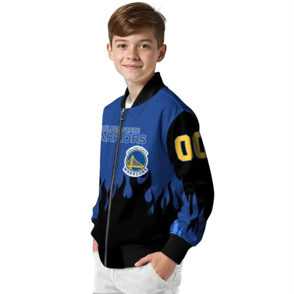 customized golden state warriors flame border blue black bomber jacket trendy