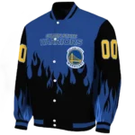 customized golden state warriors flame border blue black varsity jacket best selling.webp