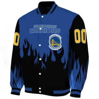 customized golden state warriors flame border blue black varsity jacket best selling.webp