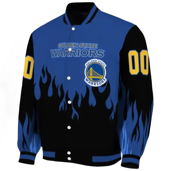 customized golden state warriors flame border blue black varsity jacket best selling.webp
