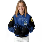 customized golden state warriors flame border blue black varsity jacket best selling.webp