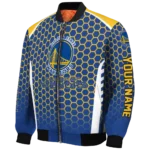 customized golden state warriors hexagon grid blue bomber jacket best selling