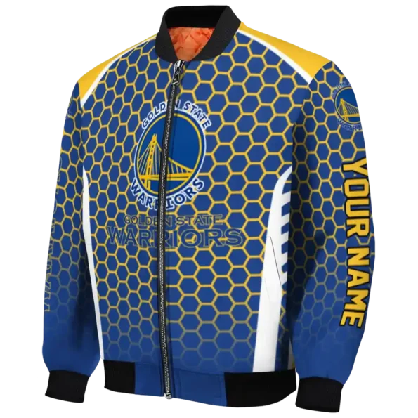 customized golden state warriors hexagon grid blue bomber jacket best selling