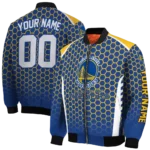 customized golden state warriors hexagon grid blue bomber jacket best selling