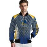 customized golden state warriors hexagon grid blue bomber jacket best selling