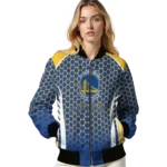 customized golden state warriors hexagon grid blue bomber jacket best selling