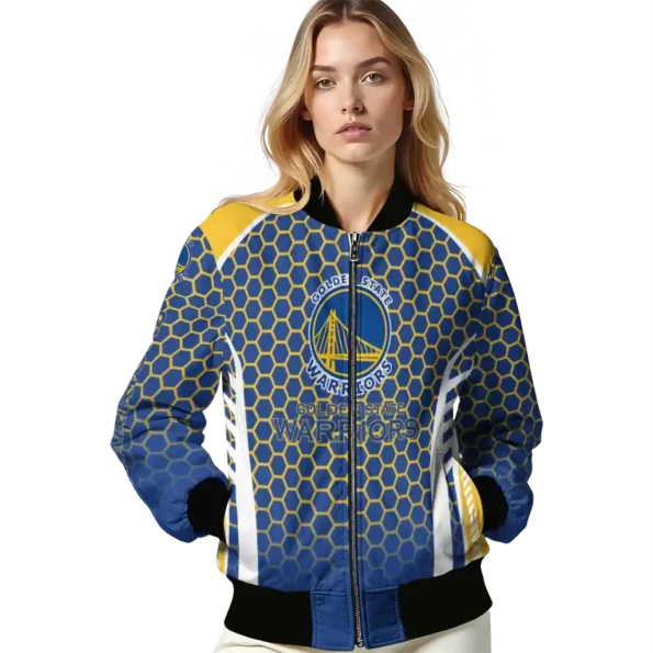 customized golden state warriors hexagon grid blue bomber jacket latest model
