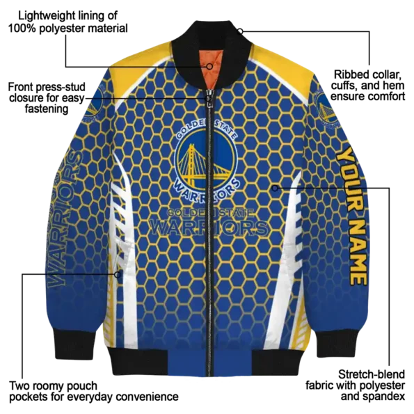 customized golden state warriors hexagon grid blue bomber jacket new arrival