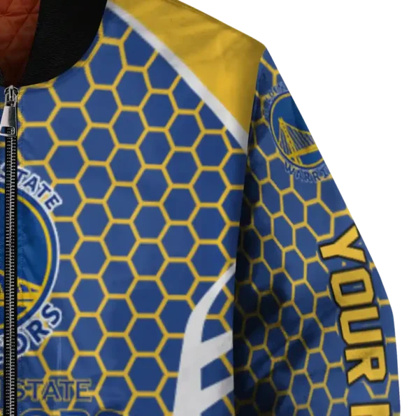 customized golden state warriors hexagon grid blue bomber jacket premium grade