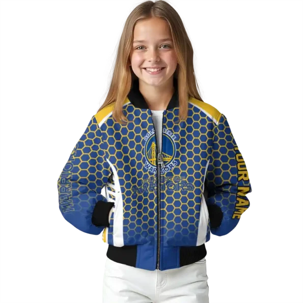 customized golden state warriors hexagon grid blue bomber jacket top rated