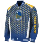 customized golden state warriors hexagon grid blue varsity jacket best selling.webp