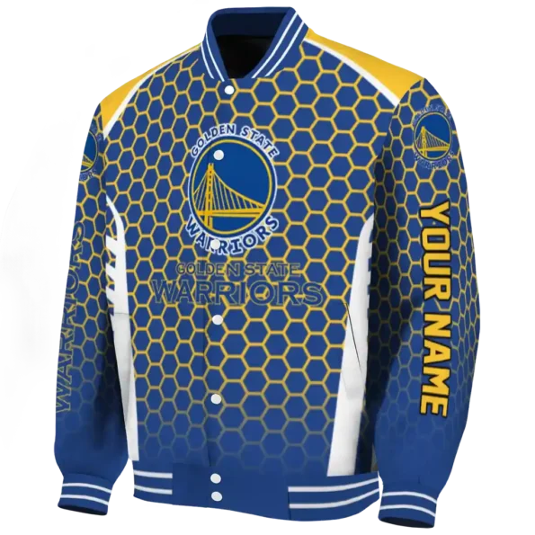 customized golden state warriors hexagon grid blue varsity jacket best selling.webp