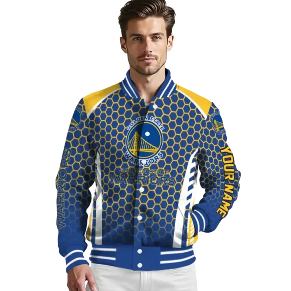 customized golden state warriors hexagon grid blue varsity jacket high quality.webp