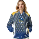 customized golden state warriors hexagon grid blue varsity jacket best selling.webp
