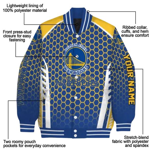 customized golden state warriors hexagon grid blue varsity jacket new arrival.webp