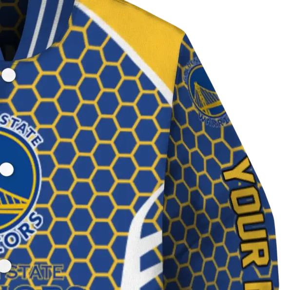 customized golden state warriors hexagon grid blue varsity jacket premium grade.webp