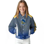 customized golden state warriors hexagon grid blue varsity jacket best selling.webp