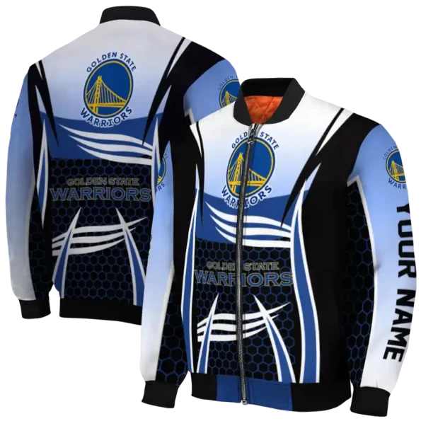 customized golden state warriors mesh effect blue black bomber jacket fashion forward