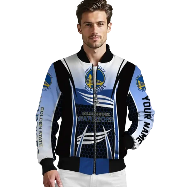 customized golden state warriors mesh effect blue black bomber jacket high quality