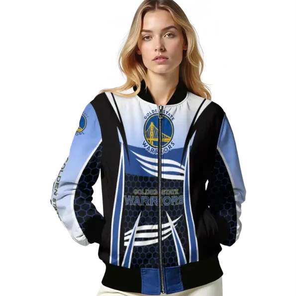 customized golden state warriors mesh effect blue black bomber jacket latest model