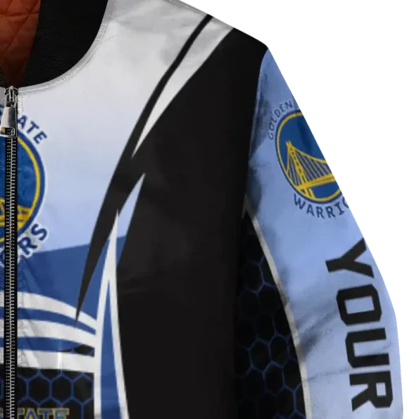 customized golden state warriors mesh effect blue black bomber jacket premium grade