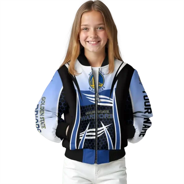 customized golden state warriors mesh effect blue black bomber jacket top rated