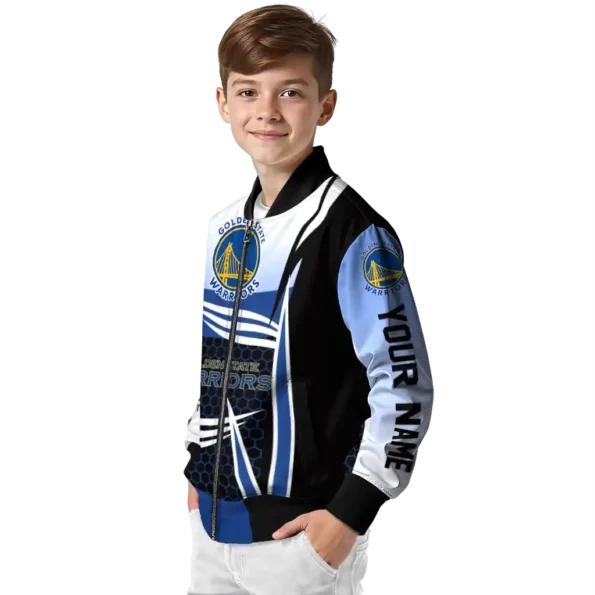 customized golden state warriors mesh effect blue black bomber jacket trendy