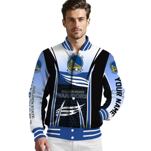 customized golden state warriors mesh effect blue black varsity jacket high quality.webp