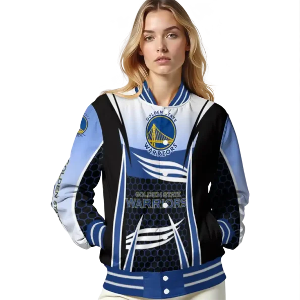 customized golden state warriors mesh effect blue black varsity jacket latest model.webp