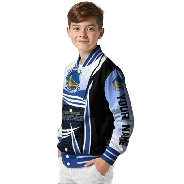 customized golden state warriors mesh effect blue black varsity jacket trendy.webp