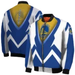 customized golden state warriors v stripes blue white bomber jacket best selling
