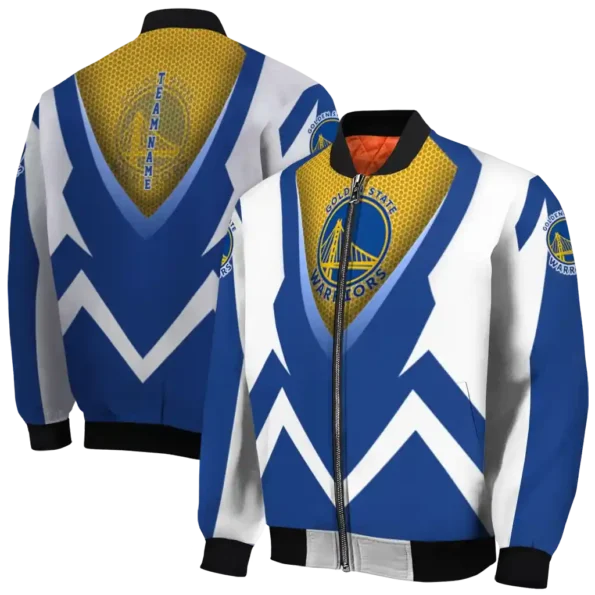 customized golden state warriors v stripes blue white bomber jacket fashion forward