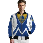 customized golden state warriors v stripes blue white bomber jacket best selling