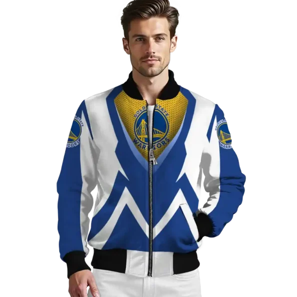 customized golden state warriors v stripes blue white bomber jacket high quality