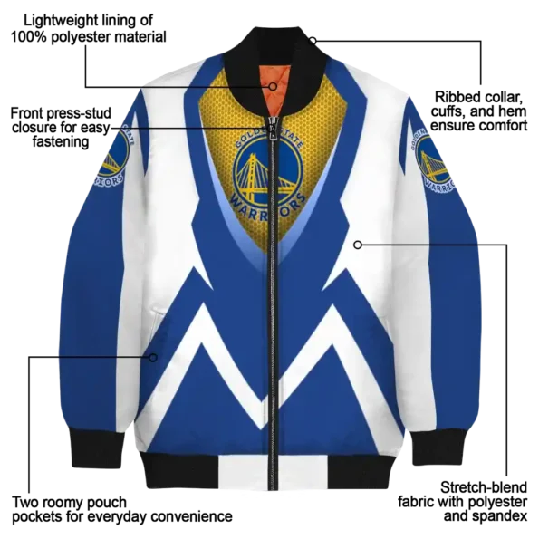 customized golden state warriors v stripes blue white bomber jacket new arrival