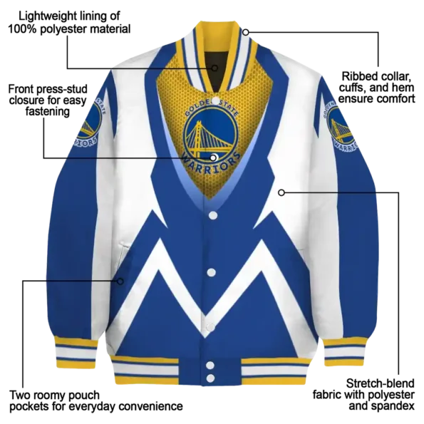 customized golden state warriors v stripes blue white varsity jacket new arrival.webp